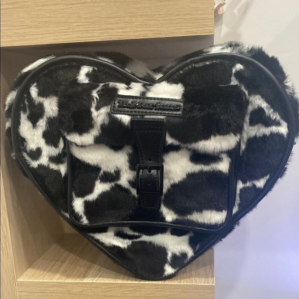 Dr.Martens Heart-Shaped Black and White Fur Bag